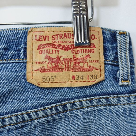 LEVI'S 505 CLASSIC FIT STRAIGHT LEG BLUE JEANS 34X30 (ACT 33X29) - Picture 14 of 15